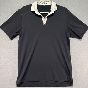 Bad Birdie Mens Golf Polo Shirt Black White Collar Short Sleeve Size M